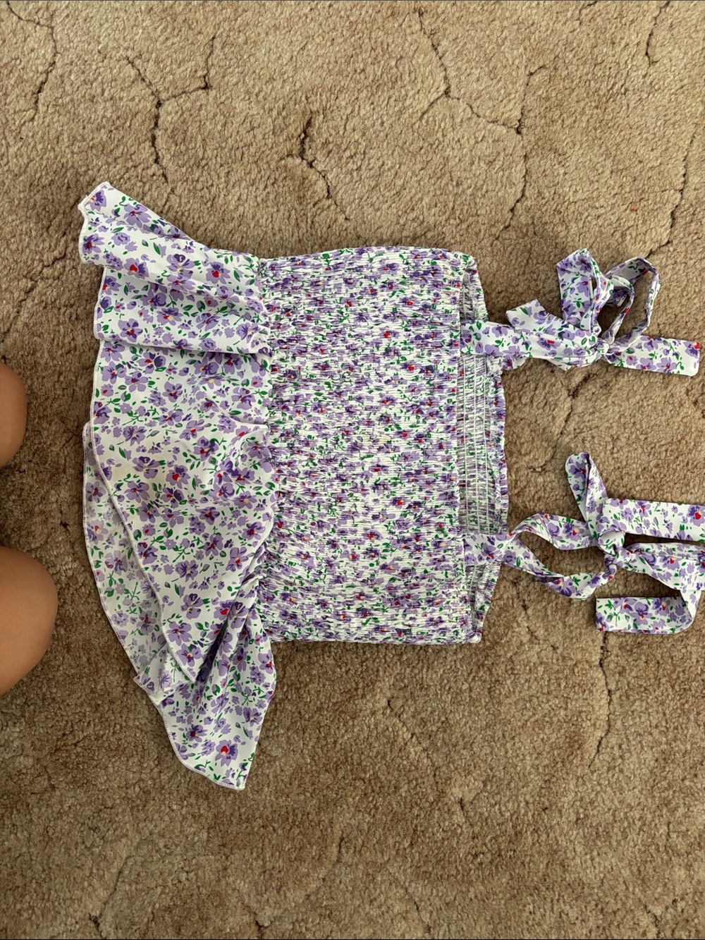 SHEIN Lavender Floral Crop Top with Green Accents